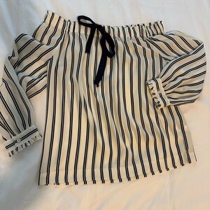 J. Crew Mercantile Cream Blouse with Navy Stripes